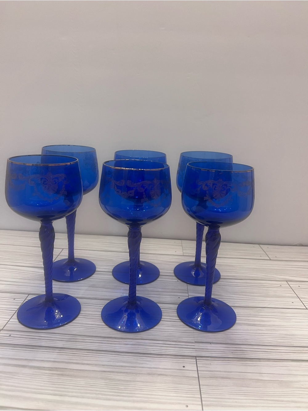 Cobalt Blue Twisted Stem Wine Glasses - Set of 6